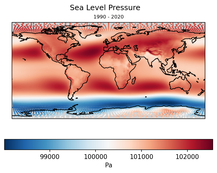 Sea-level pressure map, simulation average.