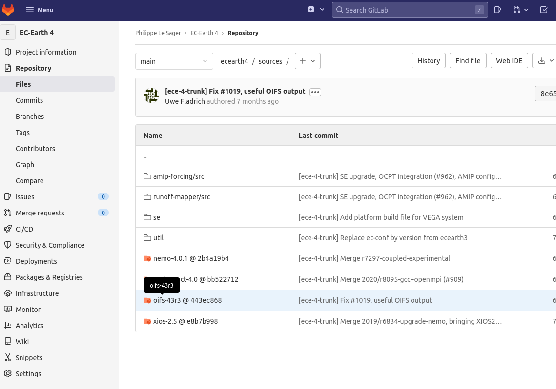 sources directory listing in GitLab