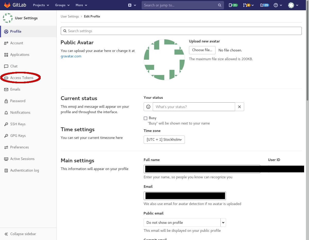 User settings